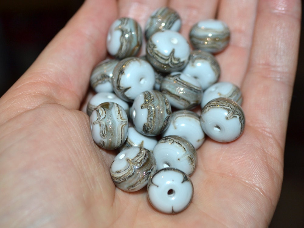 Gray Gold sand glass beads, Gray sparkle Glass beads, Handmade lampwork beads, Artisan lampwork, Rondelle beads,Lampwork Beads set,Glass art