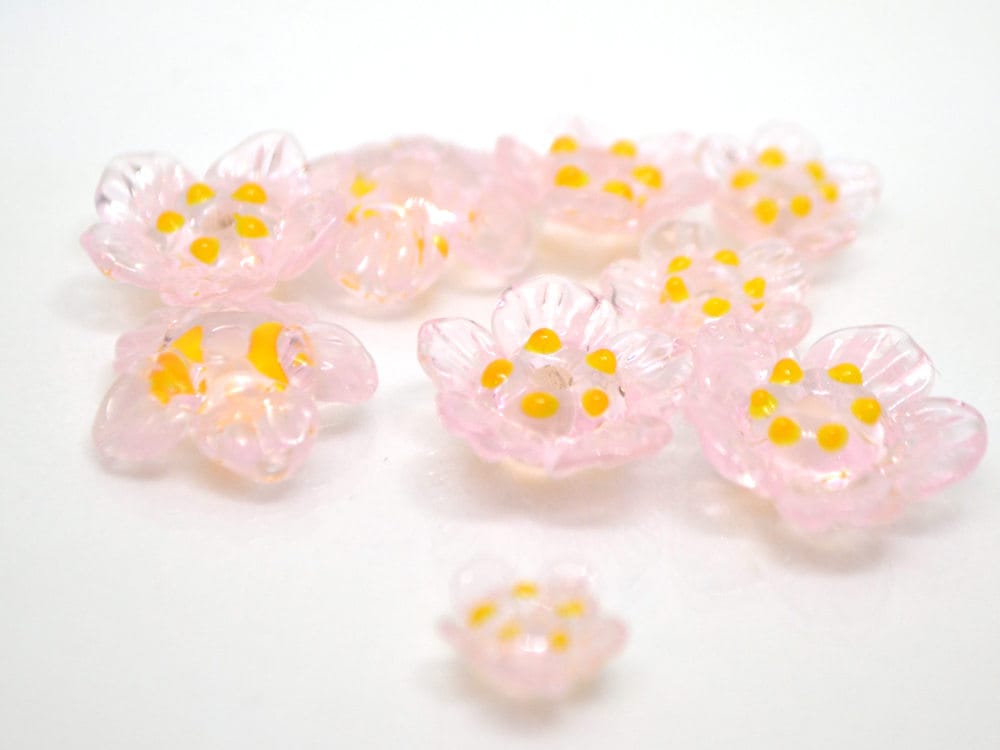 clear pink glass beads artisan lampwork beads set wedding set of beads wedding beads tender glass beads Floral glass beads glass flower bead