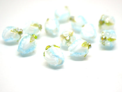 Pale blue glass beads, Lampwork flower beads, Sky blue beads, White blue glass beads, Romantic lampwork, Artisan lampwork, Something blue