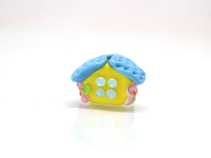 Yellow Blue house with flowers, Lampwork House pendant, Ukraine symbol, Ukrainian flag colors, Volume house, Stand with Ukraine