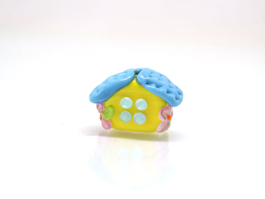 Yellow Blue house with flowers, Lampwork House pendant, Ukraine symbol, Ukrainian flag colors, Volume house, Stand with Ukraine