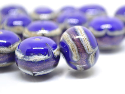 Murano glass blue lampwork Venetian italian glass Dark blue Ethnic beads Handmade bead Rondelle bead Cobalt blue glass beads jewelry making