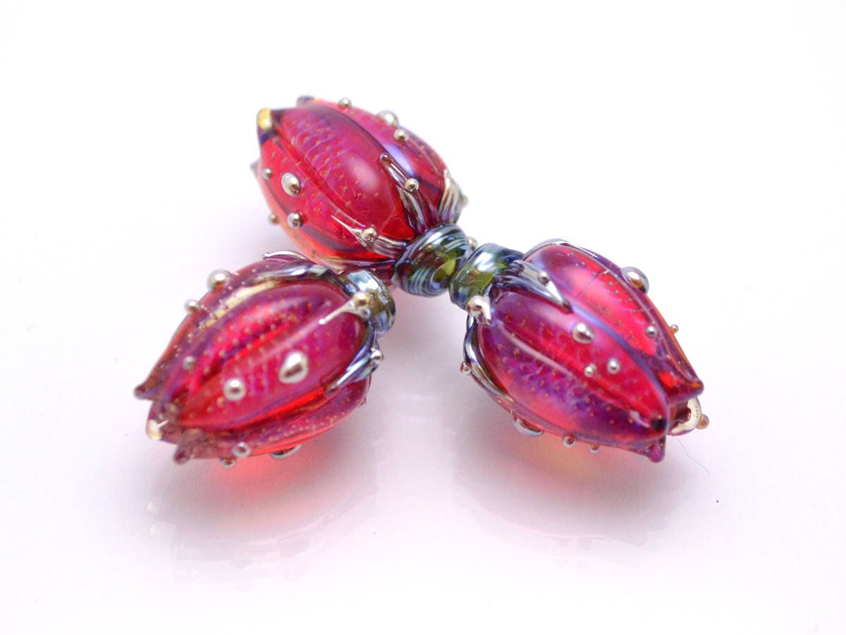 Handmade lampwork Flower lampwork Artisan lampwork Floral pendant Glass Beads pink red wine netting pendant jewelry making romantic silver