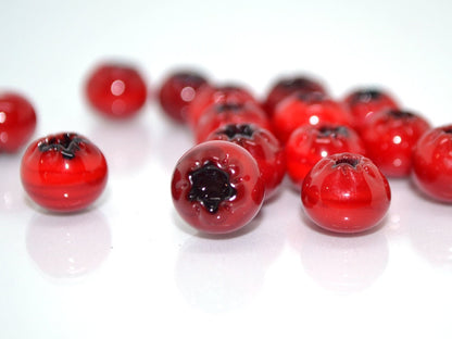 Red lingonberry glass beads, Red glass huckleberry, Nothern berry, Lampwork berry, Lampwork cowberry, Glass red whortleberry