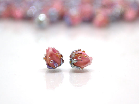 Blush pink flower beads, 7mm glass beads, Tiny flower beads,  Half drilled beads, Soft pink flower beads