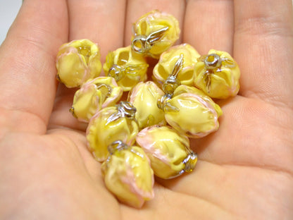 Yellow pink glass beads, Lampwork flower beads, Glass floral bead, Murano glass bead, Artisan lampwork, beads for jewelry, Handmade lampwork