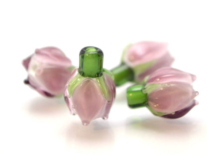 lilac flower lampwork bud bead floral jewelry jewelry making set artisan lampwork glass pink bead tender lilac bead necklace earrings green