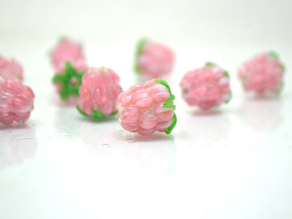 Tender pink lampwork raspberry, Glass berry beads, Lampwork raspberries, Glass fruit beads, Glass Raspberry, Lampwork berry beads