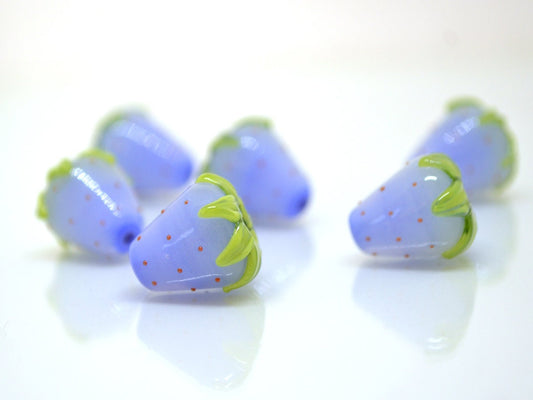 Periwinkle blue Strawberry glass beads, Lampwork berry, Lampwork strawberry, Blue Berry beads, Forest glass beads, Glass berries