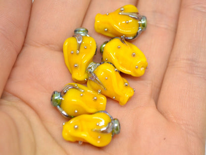 Yellow twisted rosebud  beads, Honey yellow Glass Bead, Flower lampwork bead, Artisan lampwork beads, Bright colors