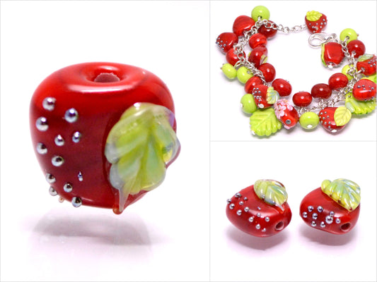 Apple glass bead lampwork fruit bead red apple summer jewelry making bracelet jewelry fruit artisan lampwork handmade mini fruit mini apple