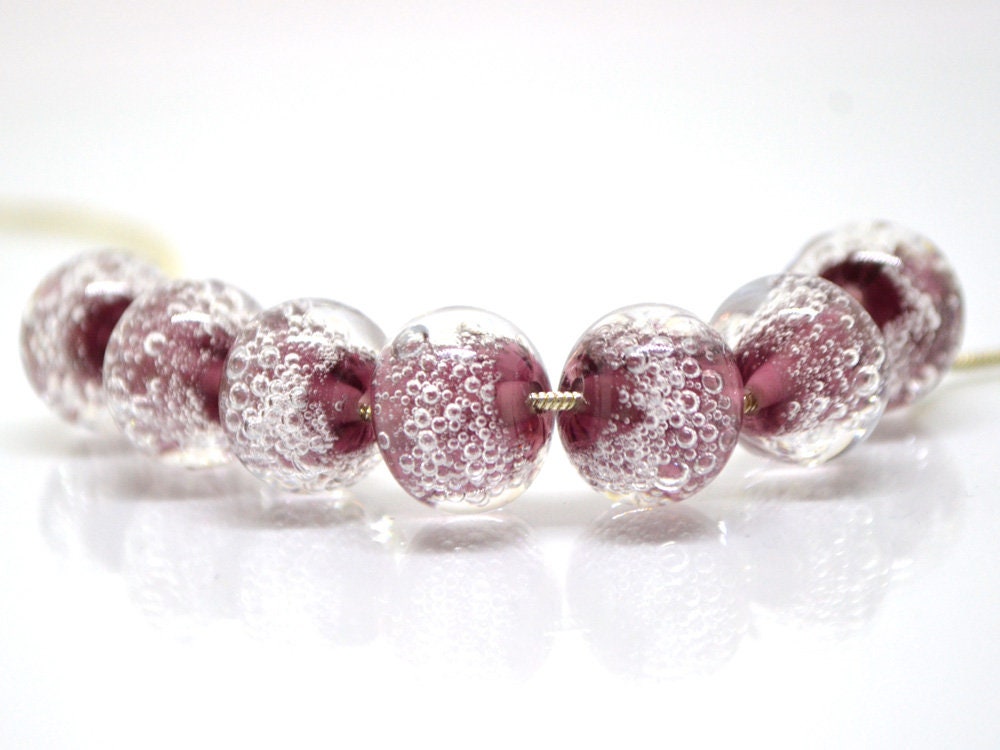 Purple handmade glass bubble beads, Artisan lampwork bead set, Purple lampwork beads, Beads for bracelet, Glass bead, Jewelry beads Lampwork