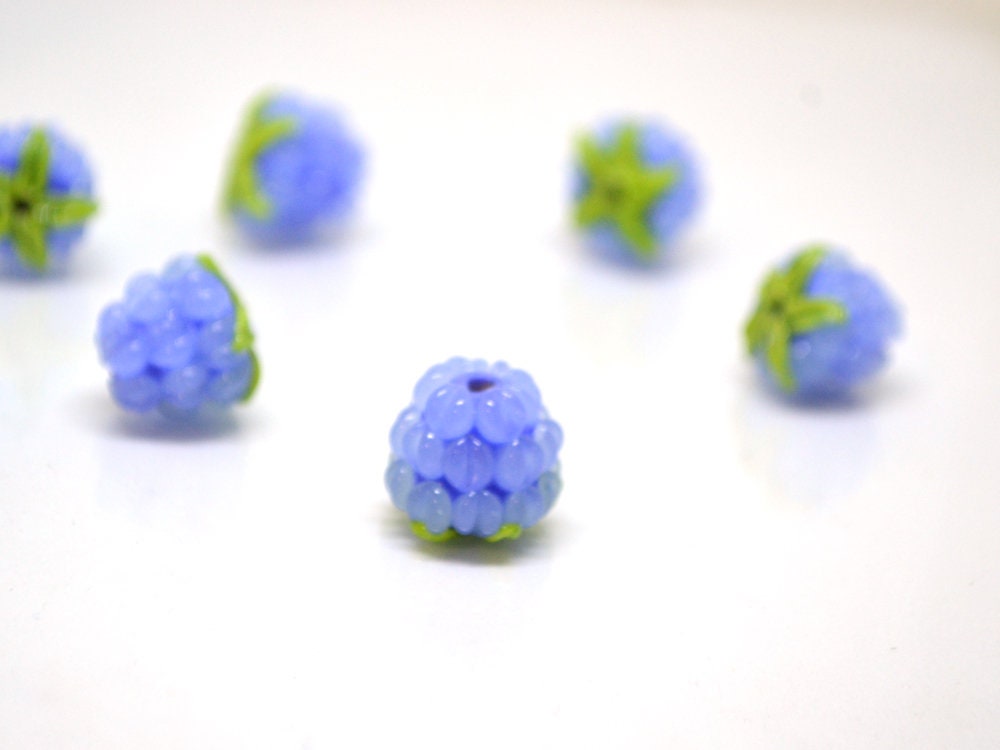 Periwinkle blue lampwork raspberry, Glass berries, Lampwork berry beads, Berry fruit beads, Glass Raspberry, Forrest berry beads