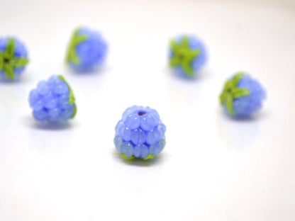 Periwinkle blue lampwork raspberry, Glass berries, Lampwork berry beads, Berry fruit beads, Glass Raspberry, Forrest berry beads