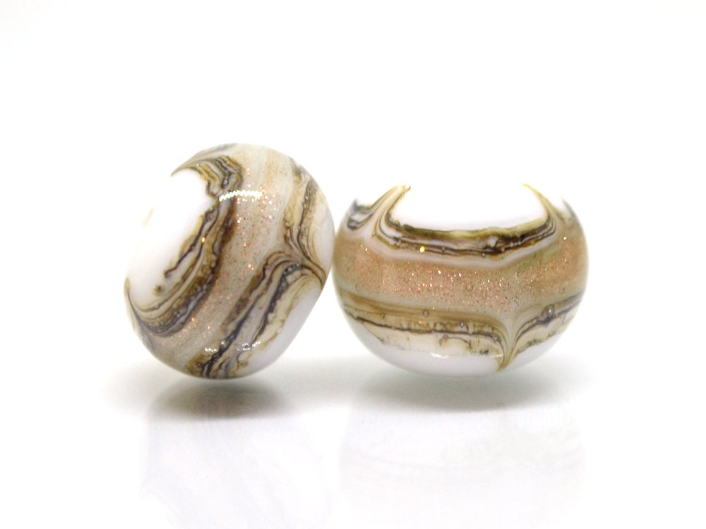 White and Gold lampwork beads, White glass beads, Gold sand Glass beads, Artisan lampwork, White lampwork beads, Handmade Beads set