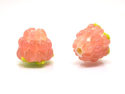Salmon glass raspberry, Peach Lampwork berries, Lampwork berry beads, Berry jewelry making, Artisan lampwork, Summer glass beads, Berry