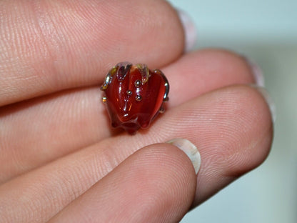 Flower lampwork bead, 10mm Dark red flower bud with silver, Artisan lampwork bead sets, Floral lampwork Bordeaux Garnet Glass beads Handmade