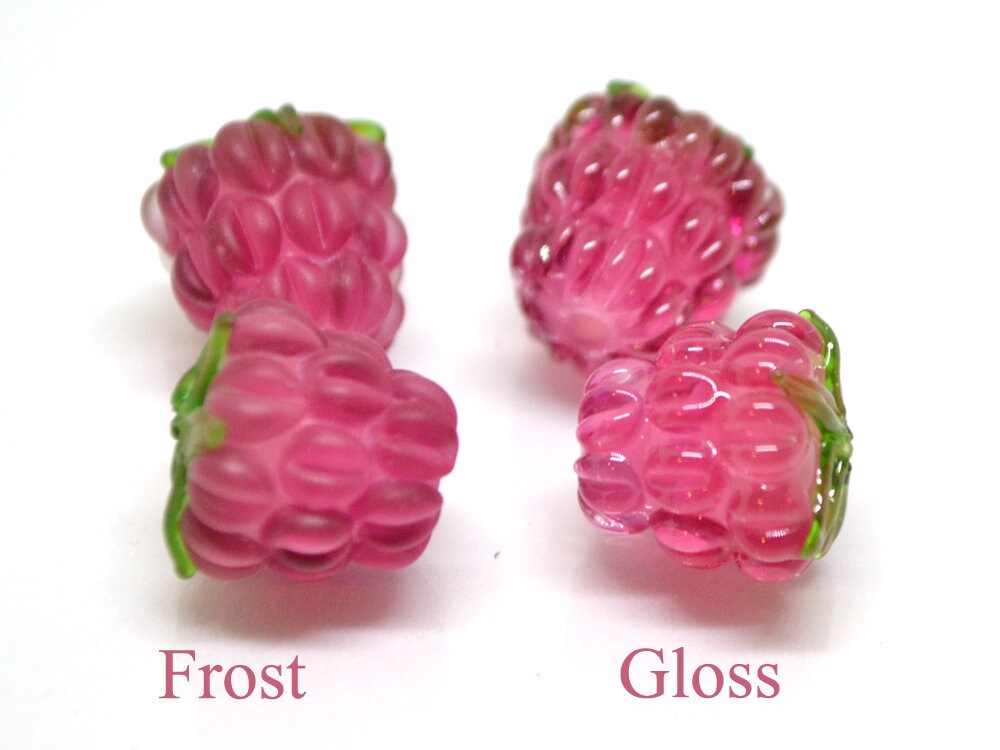 Bright pink lampwork raspberry, Frost glass berries, Lampwork raspberries, Berry fruit beads, Glass Raspberry
