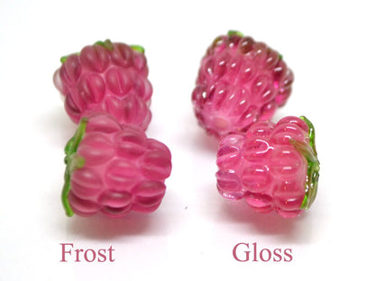 Bright pink lampwork raspberry, Frost glass berries, Lampwork raspberries, Berry fruit beads, Glass Raspberry