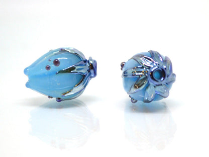 Lampwork flower beads, Blue pastel beads, Artisan lampwork, Baby blue beads, Boy blue, Floral Lampwork pendant, Jewelry making, Glass flower