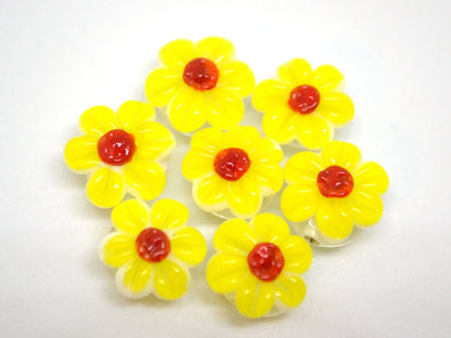 Yellow Chamomile beads, Lampwork Chamomile flower bead, Yellow and red beads, Lentils beads, Yellow floral lampwork