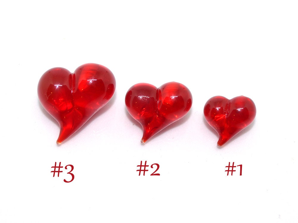 Red heart charm beads, Lampwork heart, Red glass beads, Glass heart shape bead, Murano style bead, Half-drilled beads, Artisan lampwork
