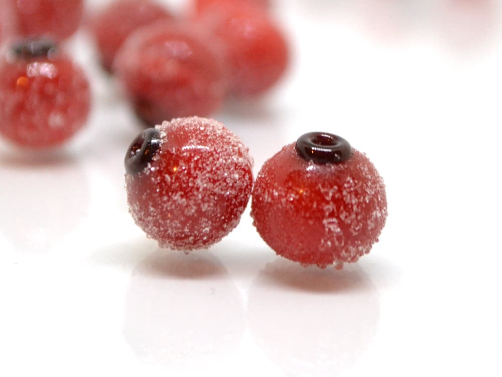 Red currant glass beads, Frost glass berries, Lampwork berry, Lampwork currant, Glass Redcurrant, half drill