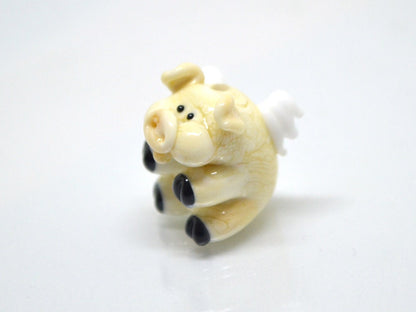 Glass flying pig beads, Lampwork pig beads with wings, Beige pig beads, Valentine's Day, Cute piggy beads
