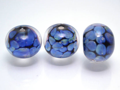 Black blue lampwork bead artisan lampwork jewelry making handmade bead round glass lampwork bead bracelet making blue dots black space bead