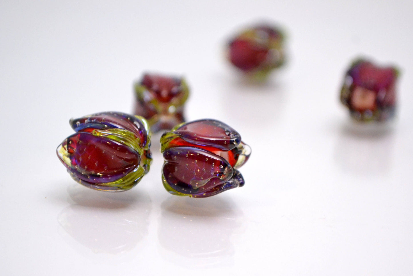 Red rose jewelry art glass bead handmade floral making jewelry set artisan lampwork bead bracelet glass necklace red bud flower earrings
