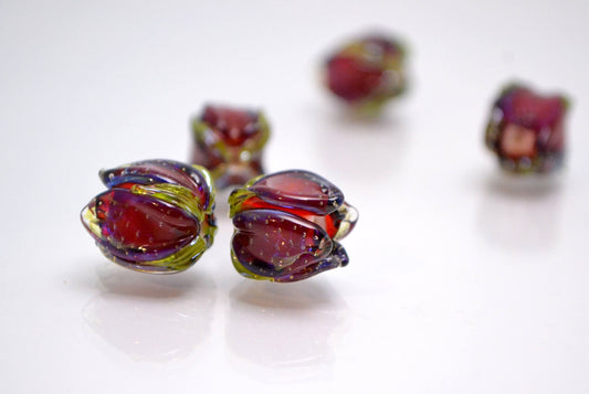 Red rose jewelry art glass bead handmade floral making jewelry set artisan lampwork bead bracelet glass necklace red bud flower earrings