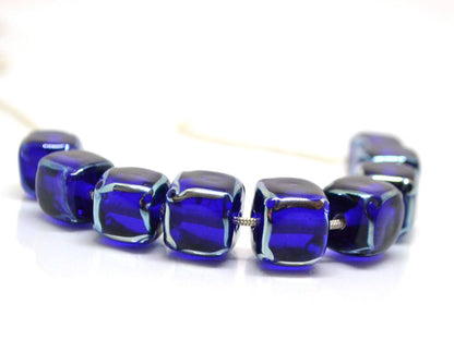cobalt blue square beads blue cube beads blue spacer beads blue lampwork beads artisan lampwork 10mm cube beads glass blue beads spacer