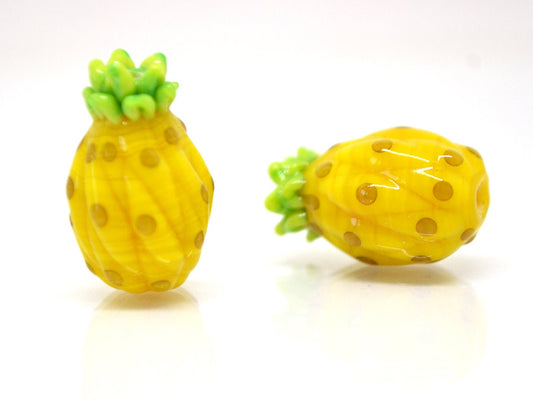 Glass pineapple beads, Yellow lampwork beads, Ananas glass beads, Glass fruit beads, Lampwork berry, Artisan lampwork, Food glass beads