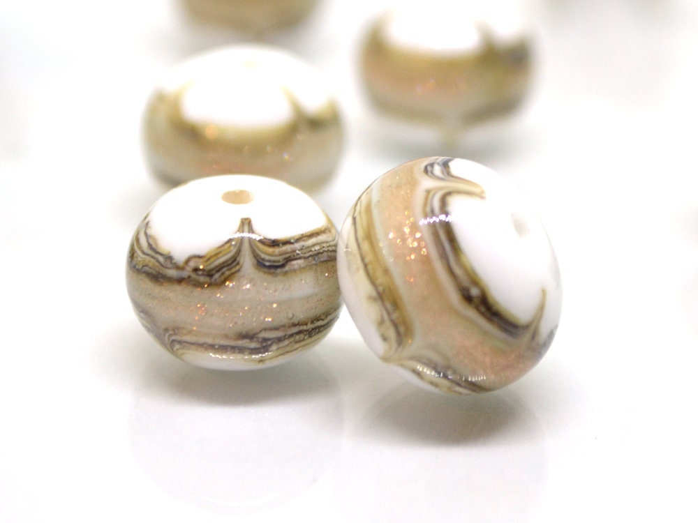 White and Gold lampwork beads, White glass beads, Gold sand Glass beads, Artisan lampwork, White lampwork beads, Handmade Beads set
