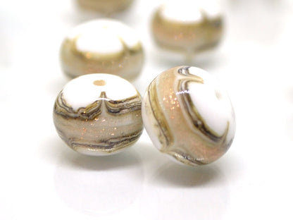 White and Gold lampwork beads, White glass beads, Gold sand Glass beads, Artisan lampwork, White lampwork beads, Handmade Beads set
