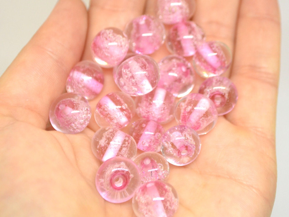 Pink Bubble beads, Glass handmade lampwork, Pink glass beads, Jewelry making, Pastel beads, SRA Artisan lampwork bracelet necklace beads set