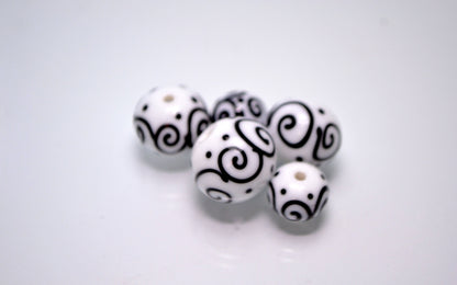 hollow beads black white glass bead hand painted beads lampwork bead set artisan lampwork jewelry making bead handmade rondelle lampwork