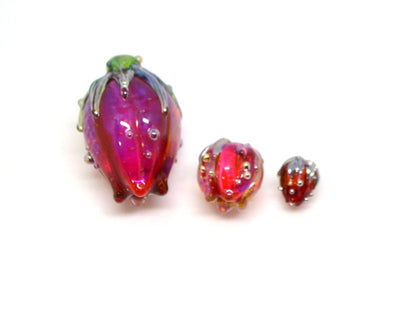 Red wine and silver floral lampwork beads, 7mm glass beads, Half drilled beads, Very small beads, Tiny beads