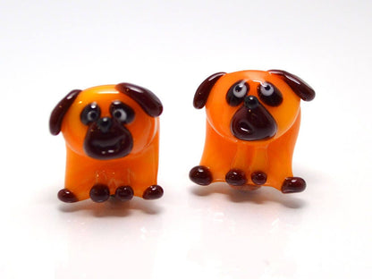 tiny glass dog pendant charm tiny dog earrings jewelry making dog kid jewelry artisan lampwork dog pug gift orange dog charm year of the dog