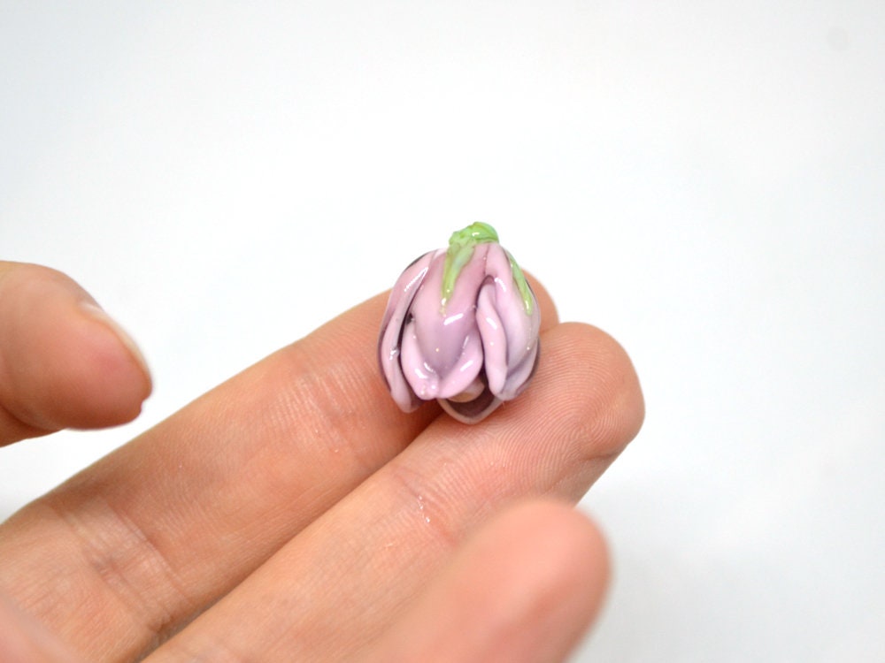 Lampwork Magnolia, Glass flower beads, Lilac glass floral beads, Artisan lampwork, Pastel pink bead, Focal glass beads, Handmade lampwork