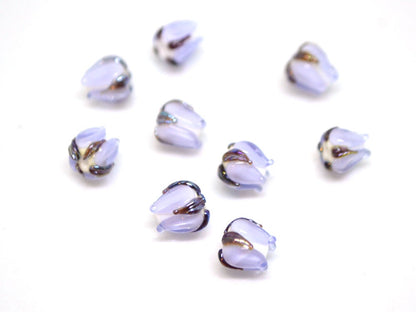 Lavender small lampwork beads, Light purple flower beads, Tiny glass beads, 7mm flower beads, Artisan lampwork