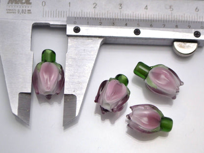 lilac flower lampwork bud bead floral jewelry jewelry making set artisan lampwork glass pink bead tender lilac bead necklace earrings green