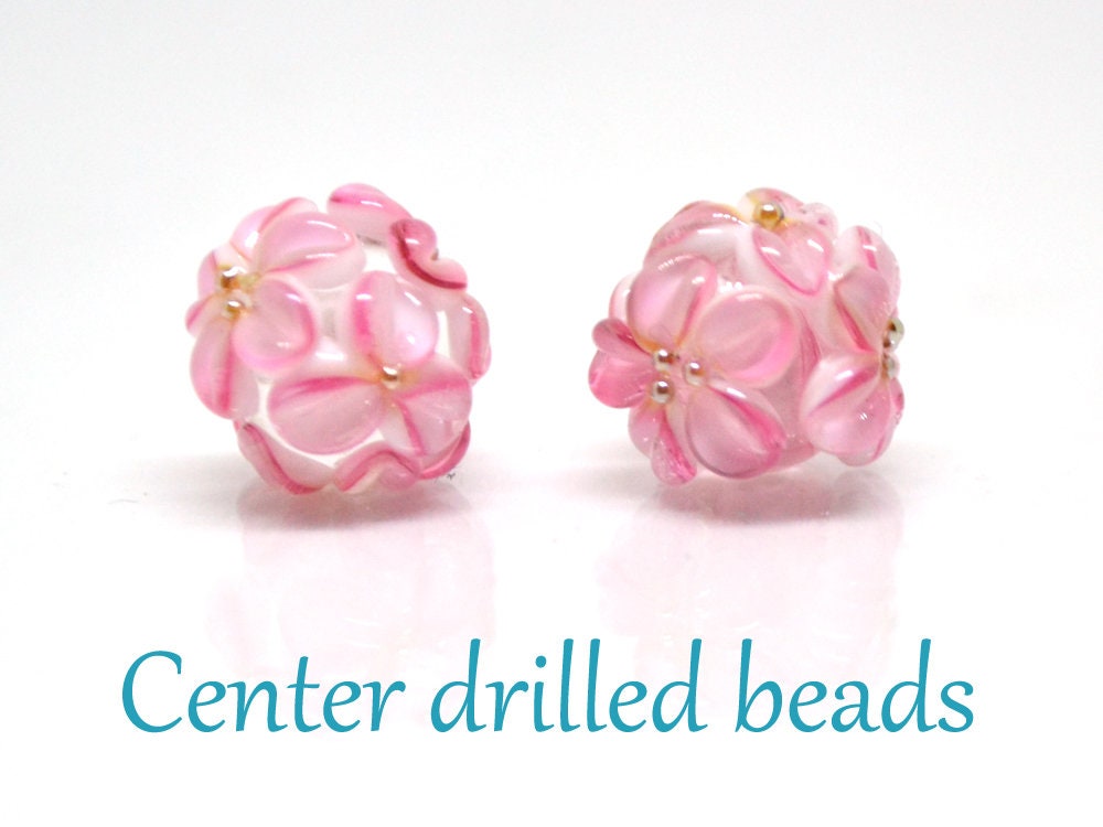 pink flower beads earring half-drilled beads floral set of beads for stud earring jewelry making set handmade jewelry glass floral pendant
