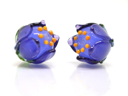 Purple bell flower beads, Lampwork bell beads, Purple flower beads, Artisan lampwork, handmade flower beads, 13mm beads, Floral lampwork