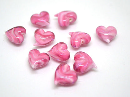 Pink heart beads, Pink glass bead, Heart jewelry making, Sparkle Lampwork heart, Heart shape, Glass Heart charm, Half-drilled beads