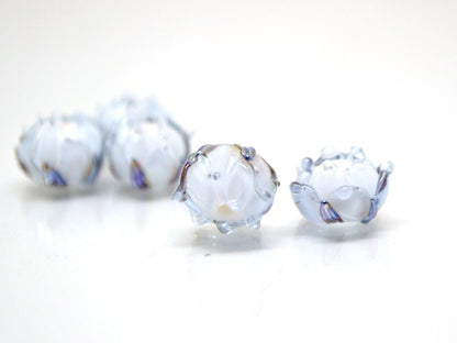 Light purple lampwork beads, Transparent purple flower beads, lavender silver flower beads, Artisan lampwork
