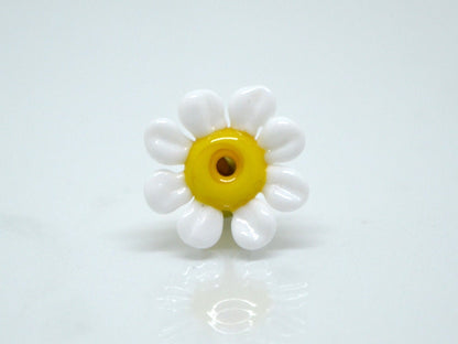 Chamomile flower glass beads, White yellow lampwork beads, Wildflowers, Daisy bead, Floral murano glass White Camomile, Artisan lampwork