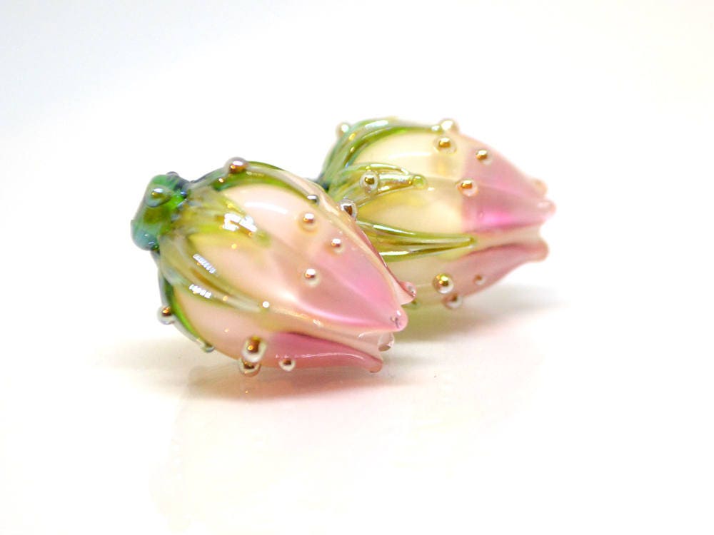 pink white beads lampwork glass beads lampwork pink beads pink flower white handmade flower beads for earrings making jewelry