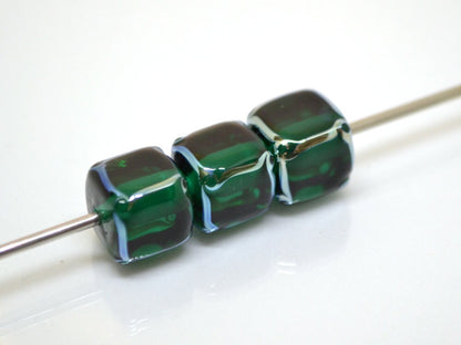 emerald glass beads handmade green cube beads lampwork cube bead geometric glass bead square lampwork bead art glass beads green silver bead