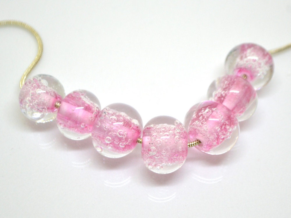Pink Bubble beads, Glass handmade lampwork, Pink glass beads, Jewelry making, Pastel beads, SRA Artisan lampwork bracelet necklace beads set